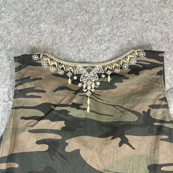 Johnny Was Workshop Top Medium Terraza Embroidered Army Green Camouflage Tank - Picture 10 of 10